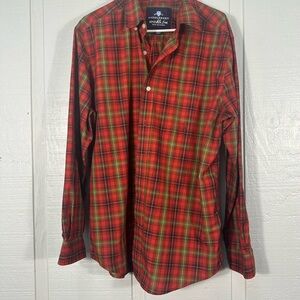 Saddlebred Red and Green Casual Button Down Shirt Size Large EUC